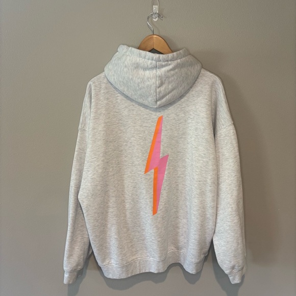 STARFIT Light Grey Oversized Zip Up Hoodie Sweatshirt w/ Lightning Bolt  XL/XXL - Picture 13 of 13
